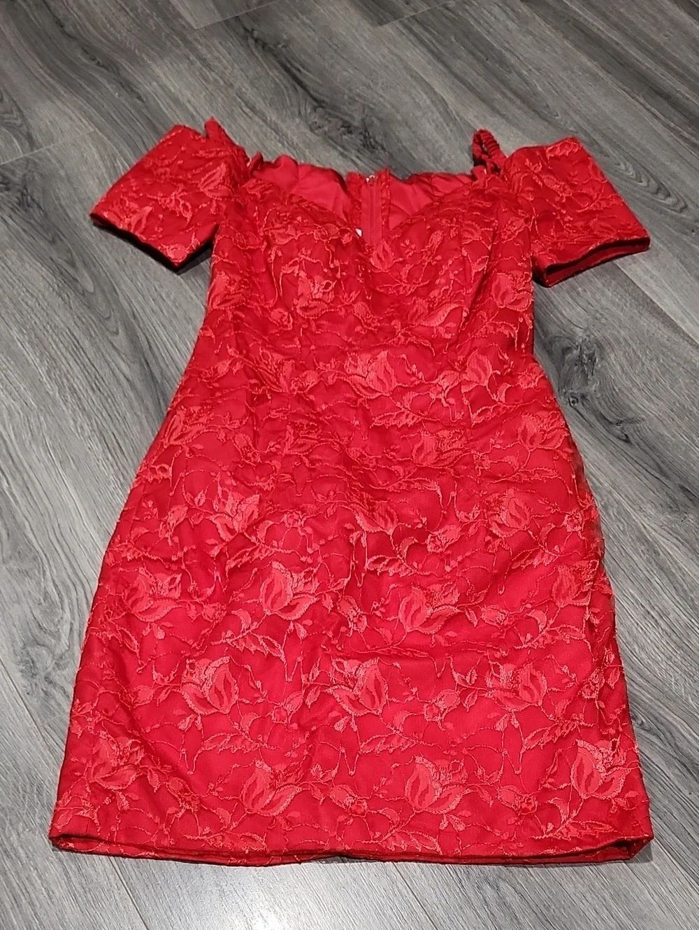 VINTAGE 50'S Red Lace Off-Shoulder Women's Dress